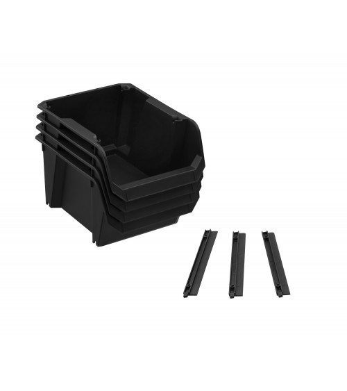 4 CUBETAS MEDIANAS STANLEY NEGRAS CON SOPORTE PARA PARED